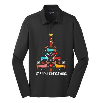 Funny Dachshund Christmas Tree Ornament Silk Touch Performance Long Sleeve Polo