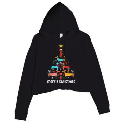 Funny Dachshund Christmas Tree Ornament Crop Fleece Hoodie