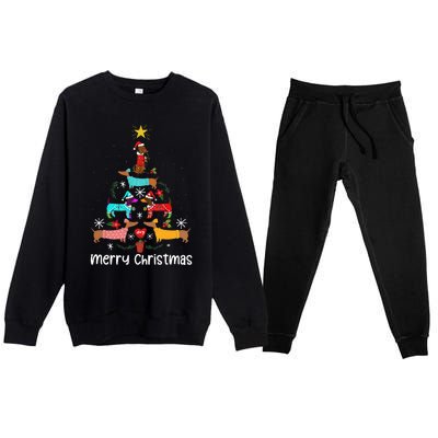 Funny Dachshund Christmas Tree Ornament Premium Crewneck Sweatsuit Set