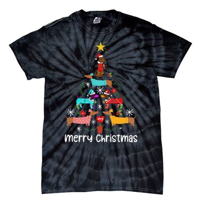 Funny Dachshund Christmas Tree Ornament Tie-Dye T-Shirt