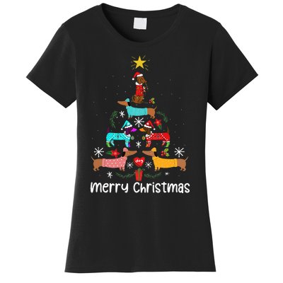 Funny Dachshund Christmas Tree Ornament Women's T-Shirt