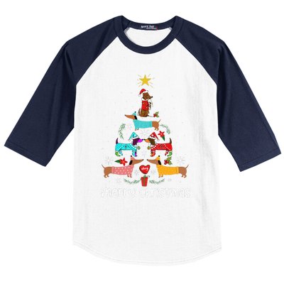 Funny Dachshund Christmas Tree Ornament Baseball Sleeve Shirt