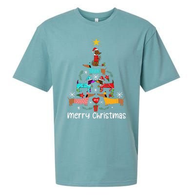 Funny Dachshund Christmas Tree Ornament Sueded Cloud Jersey T-Shirt