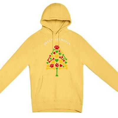 Funny Dog Cat Paws Hearts Christmas Tree Animal Lover Gift Premium Pullover Hoodie