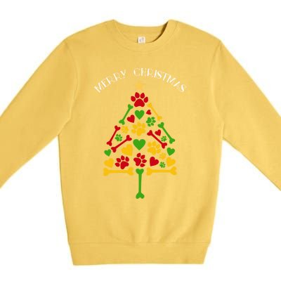 Funny Dog Cat Paws Hearts Christmas Tree Animal Lover Gift Premium Crewneck Sweatshirt