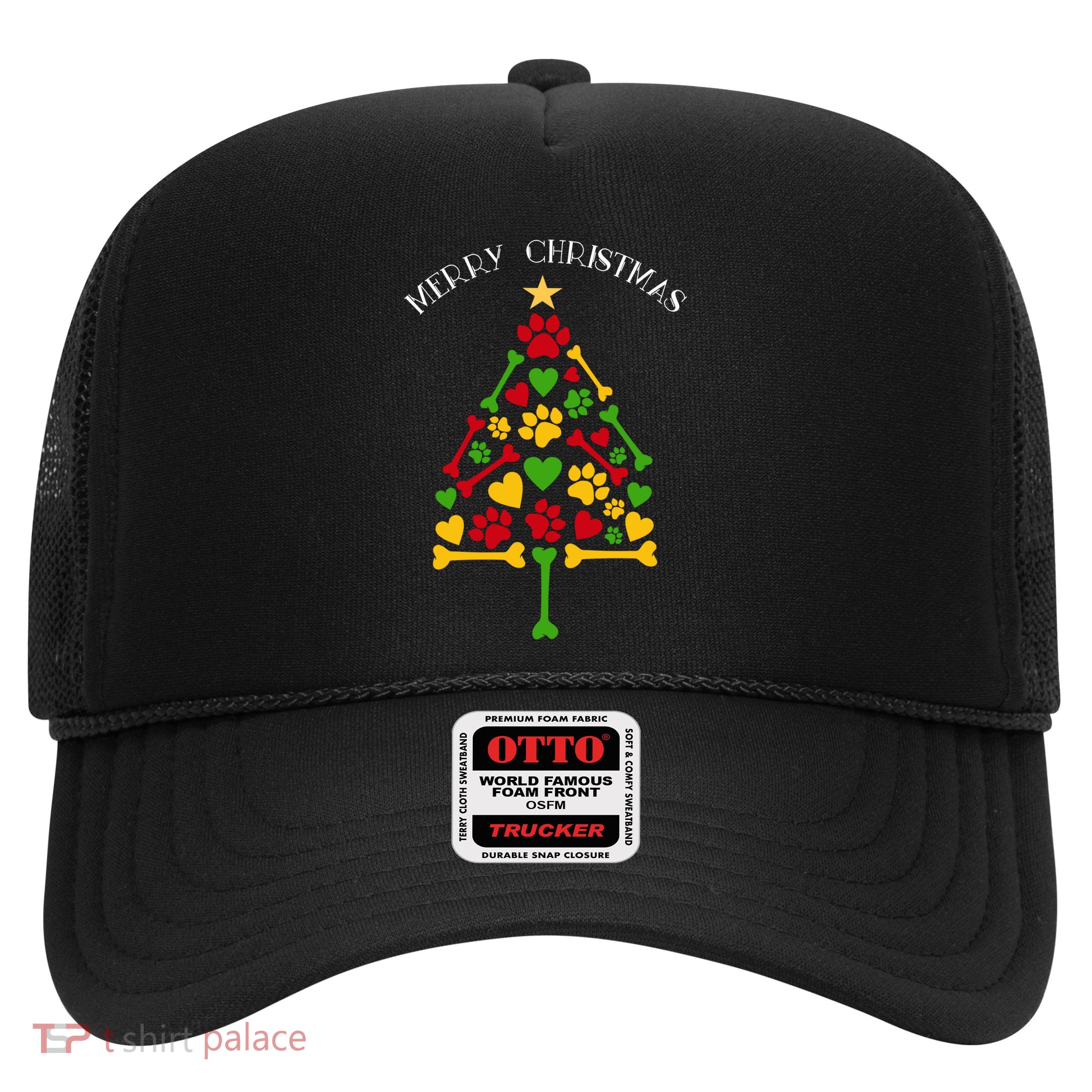 Funny Dog Cat Paws Hearts Christmas Tree Animal Lover Gift Trucker Hat