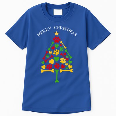 Funny Dog Cat Paws Hearts Christmas Tree Animal Lover Gift Tall T-Shirt
