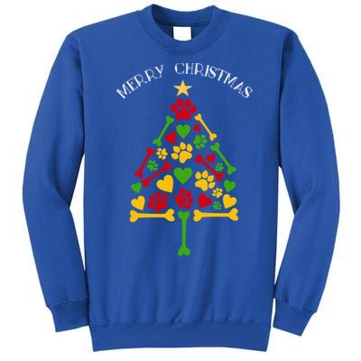 Funny Dog Cat Paws Hearts Christmas Tree Animal Lover Gift Tall Sweatshirt