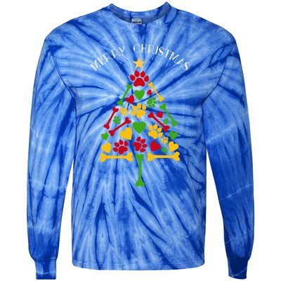 Funny Dog Cat Paws Hearts Christmas Tree Animal Lover Gift Tie-Dye Long Sleeve Shirt