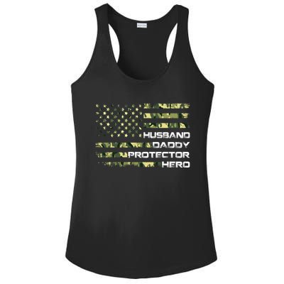 Fathers Day Camo American Flag Husband Daddy Protector Hero Cute Gift Ladies PosiCharge Competitor Racerback Tank