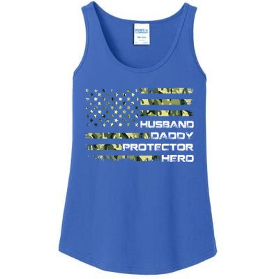 Fathers Day Camo American Flag Husband Daddy Protector Hero Cute Gift Ladies Essential Tank