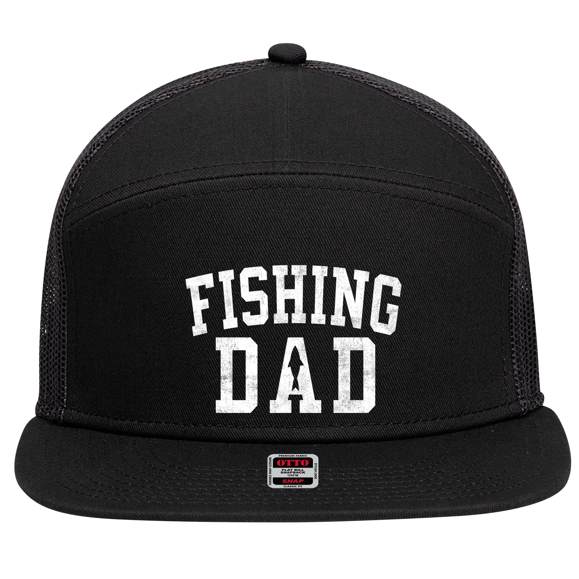 Fishing Dad Classic Bold Font FatherS Day Daddy 7 Panel Mesh Trucker Snapback Hat