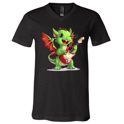 Fun Dragon Costume For Guitarists And Electric Guitar Lovers V-Neck T-Shirt
