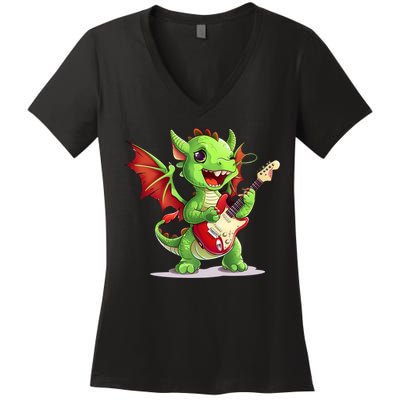Fun Dragon Costume For Guitarists And Electric Guitar Lovers Women's V-Neck T-Shirt