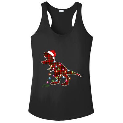 Funny Dinosaur Christmas Red Plaid Santa Lights Xmas Gift Ladies PosiCharge Competitor Racerback Tank