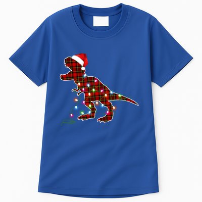 Funny Dinosaur Christmas Red Plaid Santa Lights Xmas Gift Tall T-Shirt
