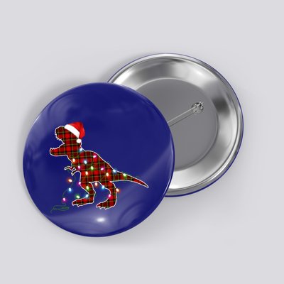 Funny Dinosaur Christmas Red Plaid Santa Lights Xmas Gift Button