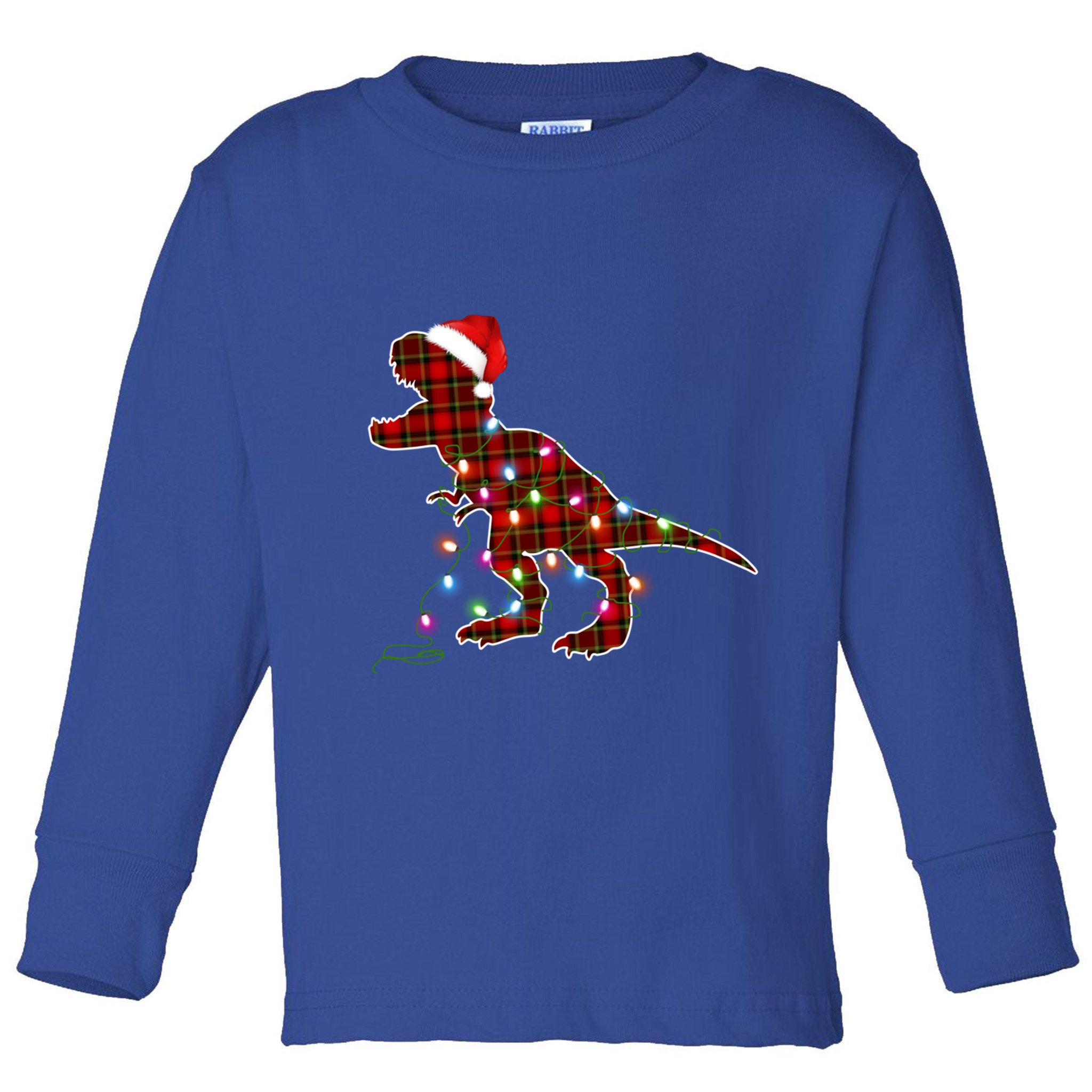 Funny Dinosaur Christmas Red Plaid Santa Lights Xmas Gift Toddler Long Sleeve Shirt