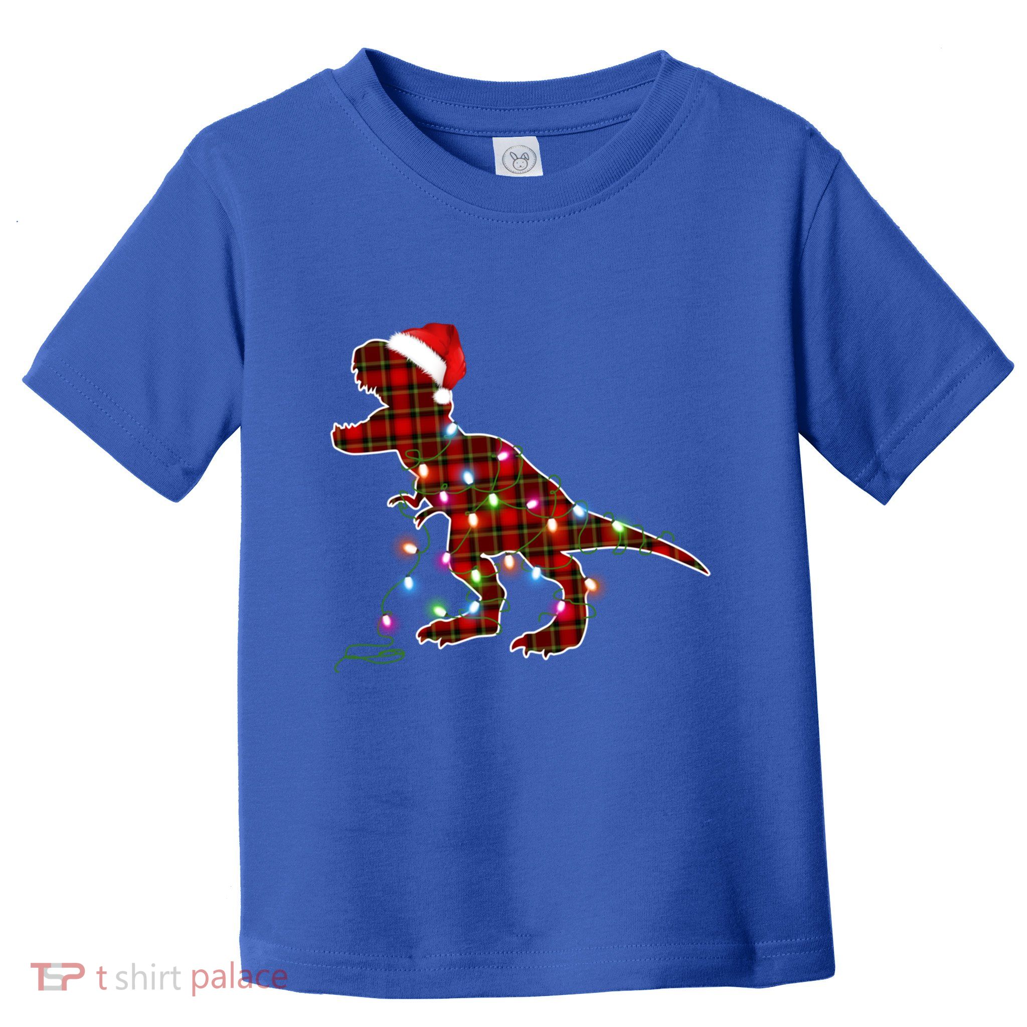 Funny Dinosaur Christmas Red Plaid Santa Lights Xmas Gift Toddler T-Shirt