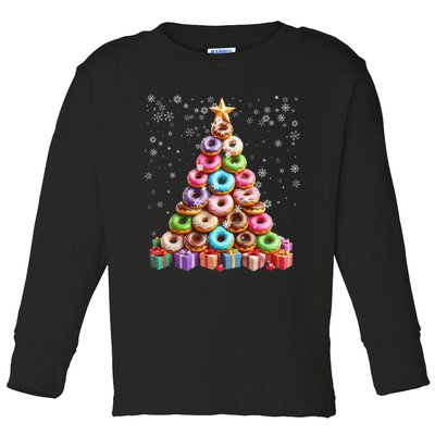 Funny Donuts Christmas Tree Lights Xmas Pjs Sweet Cake Toddler Long Sleeve Shirt