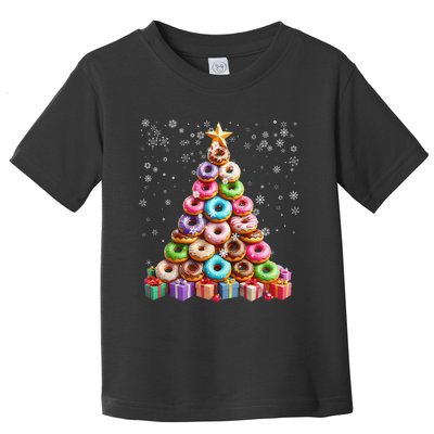 Funny Donuts Christmas Tree Lights Xmas Pjs Sweet Cake Toddler T-Shirt