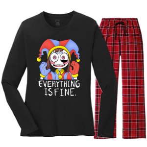 Funny digital circus pomni everything is fine  Women's Long Sleeve Flannel Pajama Set 