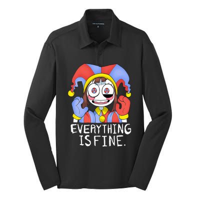 Funny digital circus pomni everything is fine  Silk Touch Performance Long Sleeve Polo