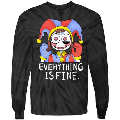 Funny digital circus pomni everything is fine  Tie-Dye Long Sleeve Shirt