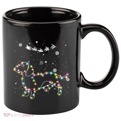 Funny Dachshund Christmas Tree Lights Gift Dog Doxie Lover Gift 11oz C Handle Ceramic Mug
