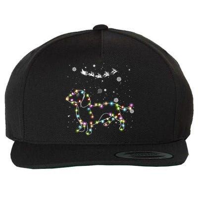 Funny Dachshund Christmas Tree Lights Gift Dog Doxie Lover Gift Wool Snapback Cap