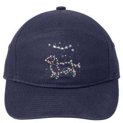 Funny Dachshund Christmas Tree Lights Gift Dog Doxie Lover Gift 7-Panel Snapback Hat