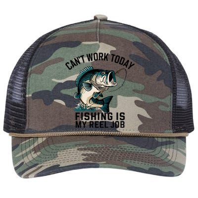 Funny Dad Cant Work Today Fishing Is My Reel Job Retro Rope Trucker Hat Cap