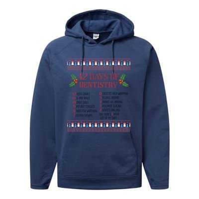 Funny Dentist Christmas Ugly Sweater 12 Days Of Dentistry Gift Performance Fleece Hoodie