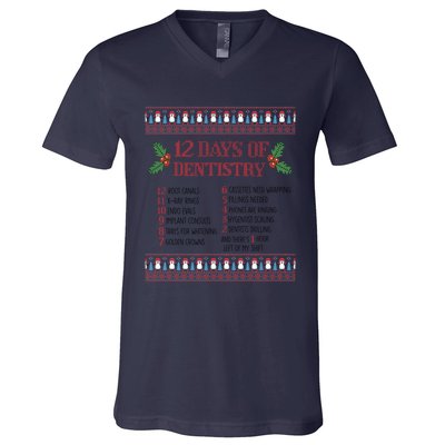 Funny Dentist Christmas Ugly Sweater 12 Days Of Dentistry Gift V-Neck T-Shirt