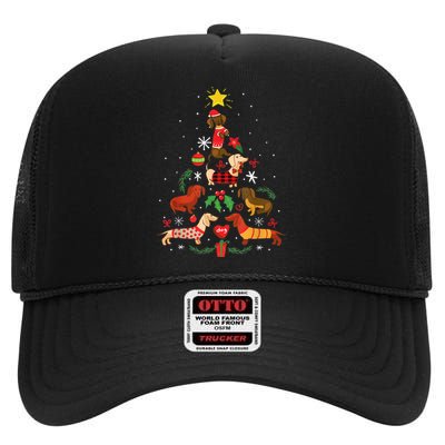 Funny Dachshund Christmas Tree Decor Gift High Crown Mesh Back Trucker Hat