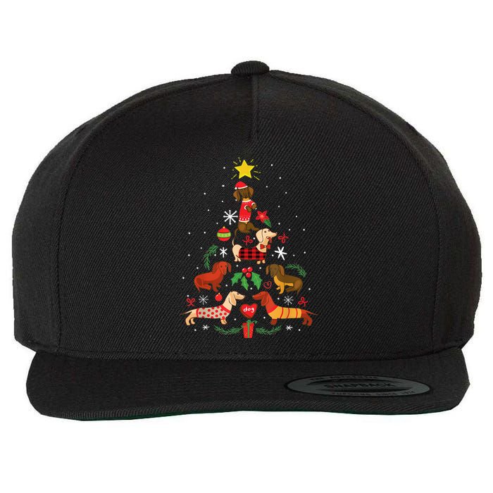 Funny Dachshund Christmas Tree Decor Gift Wool Snapback Cap