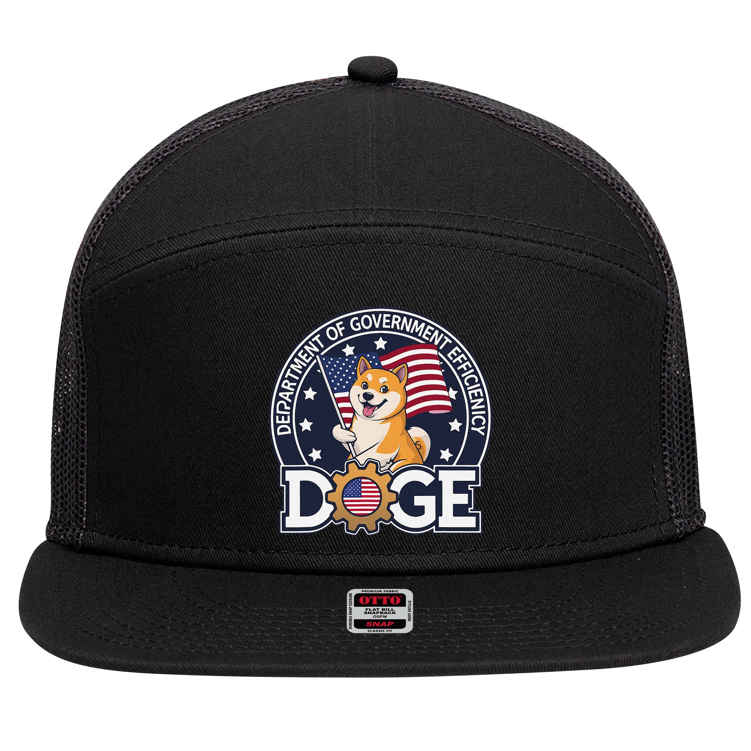 Funny Doge Crypto Meme Department Of Government Efficiency 7 Panel Mesh Trucker Snapback Hat