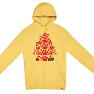 Funny Dog Cat Paw Christmas Tree Lover Merry Xmas Pajamas Gift Premium Pullover Hoodie