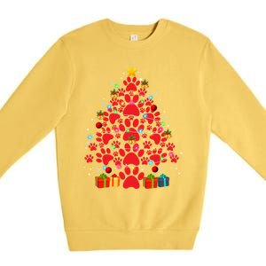 Funny Dog Cat Paw Christmas Tree Lover Merry Xmas Pajamas Gift Premium Crewneck Sweatshirt