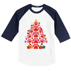 Funny Dog Cat Paw Christmas Tree Lover Merry Xmas Pajamas Gift Baseball Sleeve Shirt