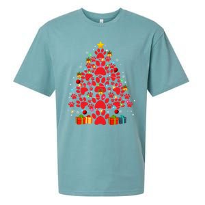 Funny Dog Cat Paw Christmas Tree Lover Merry Xmas Pajamas Gift Sueded Cloud Jersey T-Shirt