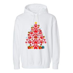 Funny Dog Cat Paw Christmas Tree Lover Merry Xmas Pajamas Gift Garment-Dyed Fleece Hoodie