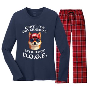 Funny Doge Crypto Meme Department Of Government Efficiency Women's Long Sleeve Flannel Pajama Set 