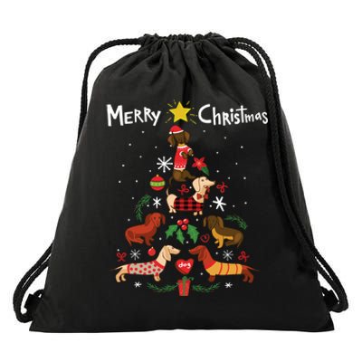 Funny Dachshund Christmas Tree Ornament Gift Sweatshirt Drawstring Bag