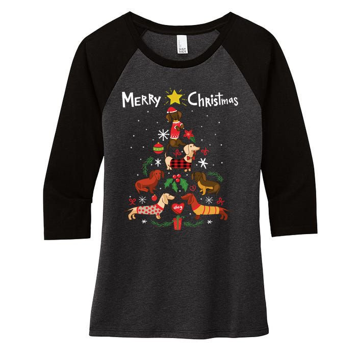 Funny Dachshund Christmas Tree Ornament Gift Sweatshirt Women's Tri-Blend 3/4-Sleeve Raglan Shirt