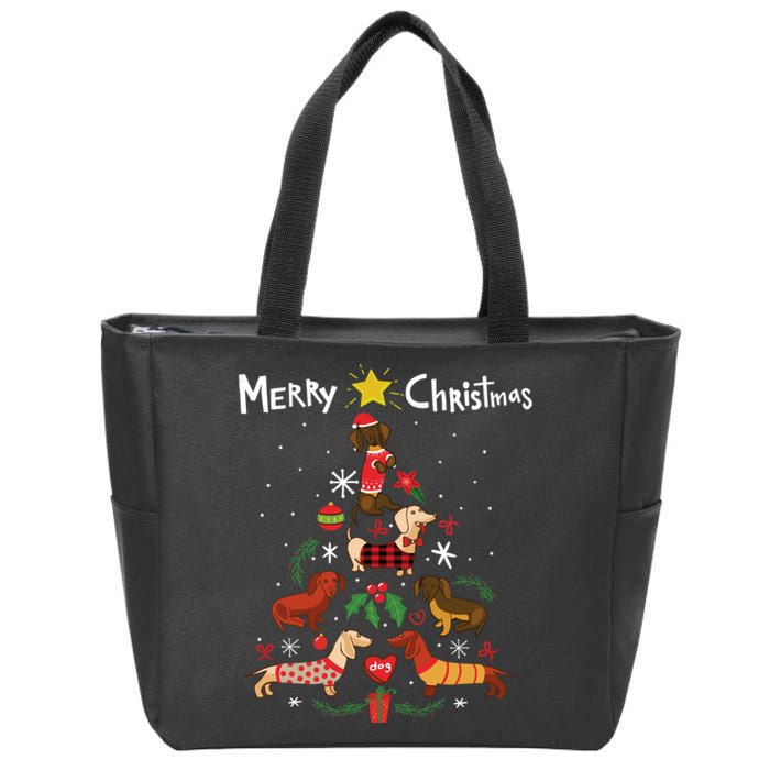 Funny Dachshund Christmas Tree Ornament Gift Sweatshirt Zip Tote Bag