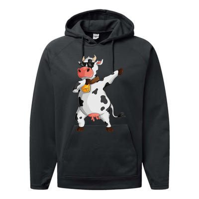 Funny Dabbing Cow lover Farming Cow Performance Fleece Hoodie