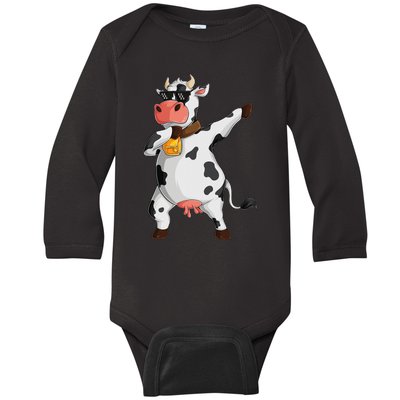 Funny Dabbing Cow lover Farming Cow Baby Long Sleeve Bodysuit