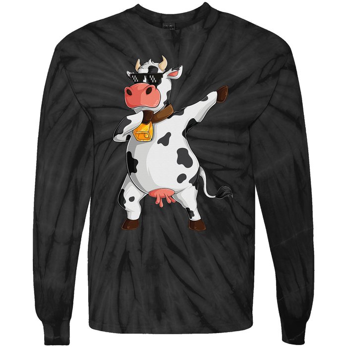 Funny Dabbing Cow lover Farming Cow Tie-Dye Long Sleeve Shirt