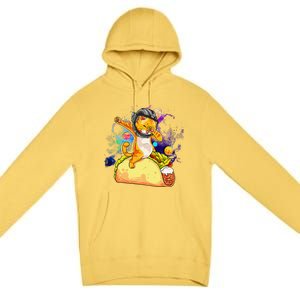 Funny Dabbing Cat Astronaut In Space Riding Taco Premium Pullover Hoodie